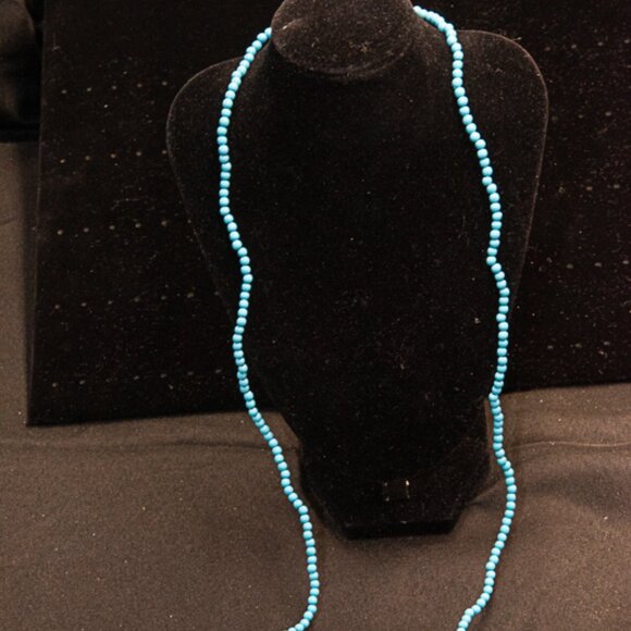 36" Turquoise Look Small Seed Bead Necklace - Picture 3 of 4